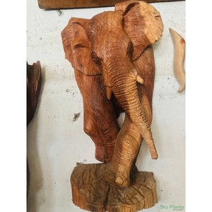 Décoration murale éléphant en bois de teck ambré sculpté à la main - Art traditionnel indien sculpté 40x30x3 cm Rectangulaire Modèle AS-0008 Fait main - Product Image 3