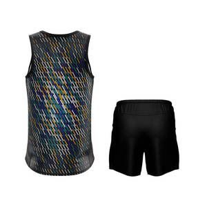 Uniforme Deportivo Sublimado para Hombre con Estampado Geométrico, Sin Mangas, con Pantalones Cortos de Cintura Elástica, Ropa Deportiva que Absorbe la Humedad - Product Image 2