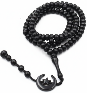 ลูกประคำทรงกลมสีขาวทองแบบกำหนดเอง ลูกปัดประคำอิสลาม 99/33 เม็ด พู่ห้อยรูปพระจันทร์และดวงดาว งานแฮนด์เมดสุดหรู - Product Image 1