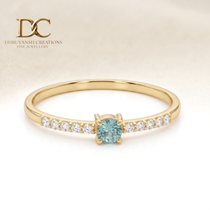 Anillo de Compromiso de Oro Sólido de 9K con Diamante Cultivado en Laboratorio Certificado por IGI y Yag Paraiba Azul Cultivado en Laboratorio, Joyería Fina de Lujo para Mujer - Product Image 1