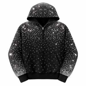Custom Women <b>Rhinestone</b> Acid Wash Zip Hoodie Oversized Fleece Embroidery Patch Streetwear Hooded <b>Jacket</b> OEM Factory Wear - Product Image 5