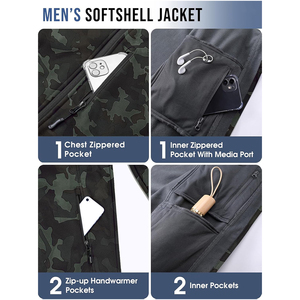 Outdoor <b>Men's</b> <b>Soft</b> <b>Shell</b> <b>Jackets</b> Camo Hooded Zipper Up Full Sleeve Windbreaker Softshell <b>Jackets</b> For Cold Weather - Product Image 4