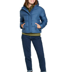 Wholesale Custom Women Short Puffer <b>Jacket</b> Hooded Matte Blue <b>Winter</b> Bubble Coat <b>Waterproof</b> Warm Padded Outerwear Low Moq Supply - Product Image 4