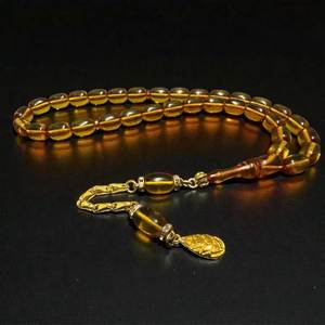 Rosario Musulmán de Resina Hecho a Mano, Ecológico, con Cuentas de Ámbar y Turquesa, Joyería Religiosa - Product Image 1