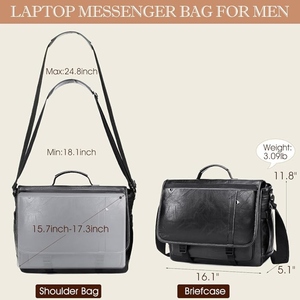 Sac à bandoulière et sacoche pour ordinateur portable en cuir véritable fonctionnel avec plusieurs poches pour le travail de bureau, les voyages et les déplacements quotidiens - Product Image 3