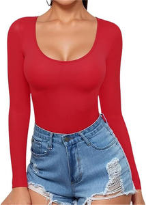 Camiseta Básica de Manga Larga para Mujer, Corte Ajustado, Color Sólido, Ecológica, Cuello Redondo, Diseño Comprimido, para Verano - Product Image 4