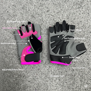 Gants de fitness demi-doigts en maille noirs et roses, anti-humidité, antidérapants, avec sangle de poignet réglable à boucle pour la musculation - Product Image 5