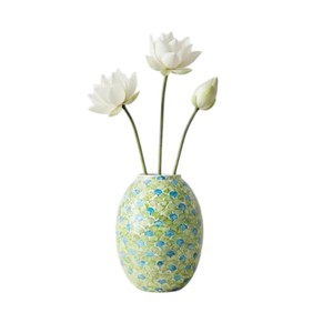 Jarrón Moderno MOP Redondo con Diseño de Mosaico Verde Azulado Brillante, Hecho a Mano, para Exhibición Floral de Sobremesa - Product Image 3