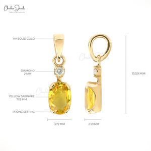 Pendentif en saphir jaune naturel ovale 7x5mm de Chordia Jewels, best-seller, avec chaîne en or fin 14k faite à la main, tendance - Product Image 5