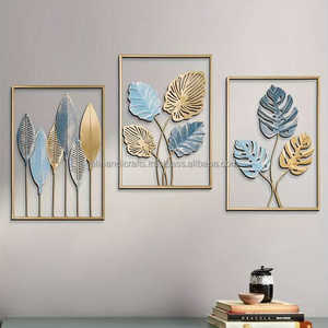 Horloge murale moderne en métal de luxe, couleur or, feuilles de ginkgo bleues, décoration murale, mouvement silencieux, sculpture murale pour salon - Product Image 2