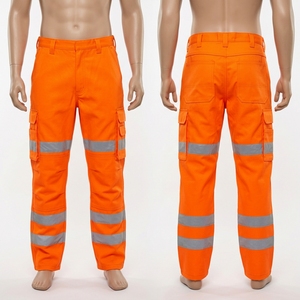Men Safety Orange <b>Work</b> <b>Pants</b> Heavy Duty 280 GSM Polyester <b>Waterproof</b> CE Certified Hi Vis Reflective Tape Cargo Trousers Custom - Product Image 6