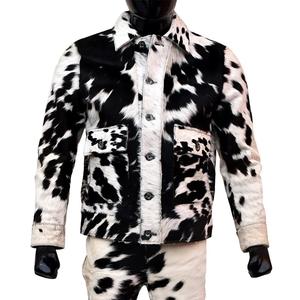 Chaqueta de cuero con estampado de vaca para hombre, estilo occidental, con cremallera frontal completa y textura de piel natural, modelo 2026. - Product Image 1