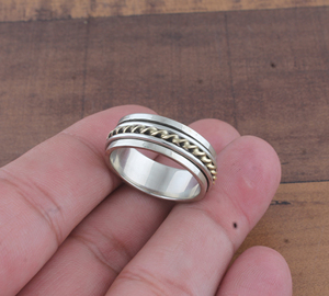 Wholesale 925 Sterling Silver Metal Band <b>Ring</b> Two-Tone Brass Design <b>Ring</b> Handcrafted Silver and Brass Band Jewelry Supplier - Product Image 3