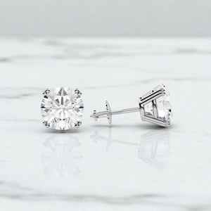 Boucles d'oreilles solitaires en diamant taille ronde, fermoir à vis classique, argent sterling 925, moissanite, plaqué or, cadeau pour elle - Product Image 1