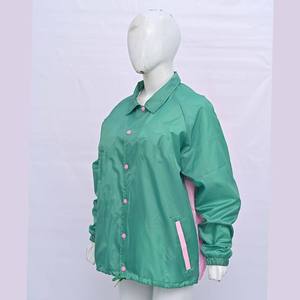 Premium Green Women's Coach Shirt <b>Jacket</b> With <b>Pink</b> Buttons Turn-down Collar Casual <b>Waterproof</b> Spring Outerwear Training <b>Jacket</b> - Product Image 5