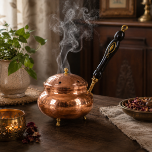 Handcrafted Hammered Copper Incense <b>Burner</b> Wooden Handle Bakhoor <b>Burner</b> Oud <b>Burner</b> Charcoal Censer Home Decor OEM ODM Gift - Product Image 3