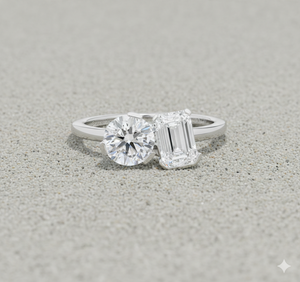 Toi et Moi ทรงกลมและมรกตตัดแหวนเพชรที่ปลูกในห้องปฏิบัติการ - Product Image 5