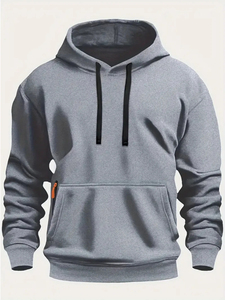 <b>Men's</b> Khaki Hooded Sweatshirt Regular Fit French Terry Cotton Casual Autumn Wear Pocket Design Breathable Knitted Hoodie - Product Image 5