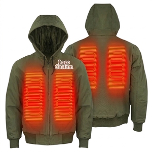 Heated Hooded Bomber <b>Jacket</b> Men Winter <b>Fleece</b> <b>Lined</b> Zipper Closure Casual Style Polyester Wadding Thick Warm Coat - Product Image 6