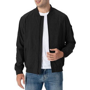 Unisex Olive Green Canvas Bomber Jacket Waterproof Windproof Zipper Closure Stand Collar Regular Fit Solid Color Pockets Left - Product Image 4