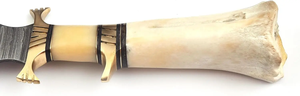 Couteau de chasse à lame fixe en acier Damas avec manche en os, fourreau en cuir fait main, couteau de survie pour l'extérieur - Product Image 5