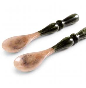 Lot de 2 cuillères écologiques en résine naturelle, idéales pour le camping, les fêtes de mariage, avec manche perlé crème et orange - Product Image 4