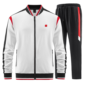 Conjunto Deportivo de 2 Piezas para Hombre, Negro y Blanco, Chaqueta con Cierre y Cuello Camisero, Pantalones Deportivos con Cordón Ajustable, Estilo Casual - Product Image 2