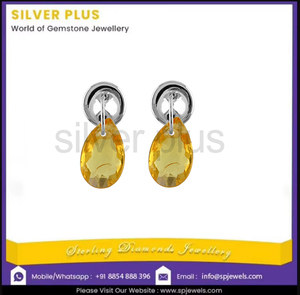 ต่างหูเพชรพลอยไพลินสีเหลืองธรรมชาติ ทองคำขาว 18K ดีไซน์มินิมอล สำหรับงานแต่งงาน ขายส่ง รับผลิตแบบ OEM ODM - Product Image 4