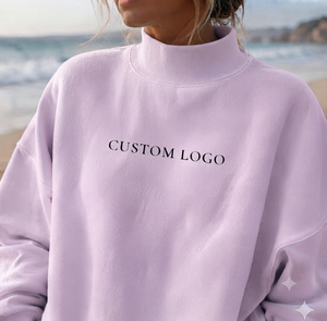Sweat-shirt à col roulé pour femme avec logo personnalisé, 100% coton, imprimé lettres, logo frontal, mélange de coton brossé, coupe décontractée, style urbain - Product Image 3