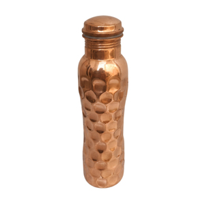 Bouteille d'eau en cuivre pur, artisanale, demi-martelée, flacon ayurvédique, anti-fuite, écologique, récipient en cuivre pour la salle de sport, le bureau et les cadeaux - Product Image 2