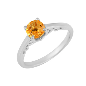 Bague fine solitaire vintage en argent sterling 925 massif avec citrine naturelle facettée à quatre griffes pour femme - Product Image 1