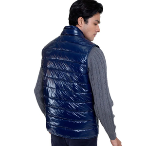 <b>Men's</b> Navy Blue Puffer Vest Stand Collar Zip up Sleeveless Waistcoat Autumn Casual <b>Gilet</b> ODM Water-repellent - Product Image 2
