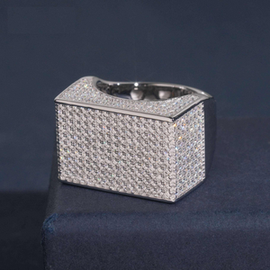 Moissanite Diamond <b>Ring</b> 925 <b>Silver</b> Iced Square Block Design Luxury <b>Statement</b> <b>Ring</b> for Men Women Hip Hop Jewelry Gift - Product Image 2