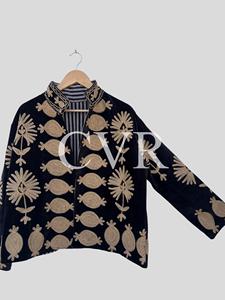 Manteau en velours brodé à la main à motif floral, col rabattu, manches chauve-souris, grande taille, vêtements d'extérieur décontractés pour femmes, automne - Product Image 3