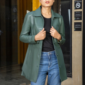 Long Casual Genuine Leather Quilted Coat for Women Breathable Comfortable Winter Season Customizable Long Coat - Product Image 5