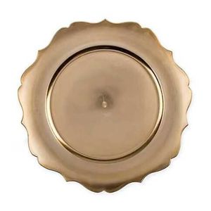 Plato de Presentación Redondo de Metal Vintage, Diseño Sólido, Acabado Pulido, Borde Festoneado, Estilo Floral, Platos Antiguos para Decoración de Bodas - Product Image 4