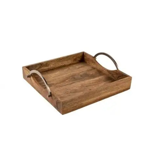 Bandeja de Madera Rústica con Asa Metálica de Forma Cuadrada para Servir Comida, Bandeja de Madera Personalizada con Múltiples Opciones, Bandejas de Madera a Precio Económico - Product Image 1