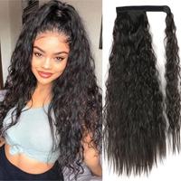 Extensions de cheveux synthétiques en queue de cheval à clipser, ondulées et bouclées, de 22 pouces