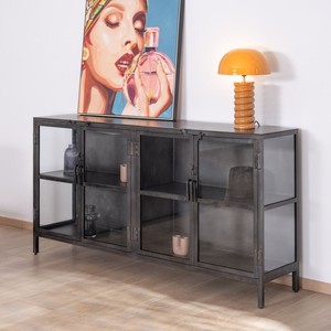 Vandana Autumn Matter Black metal <b>sideboard</b> with glass doors, 4 doors Black Cook - Product Image 2