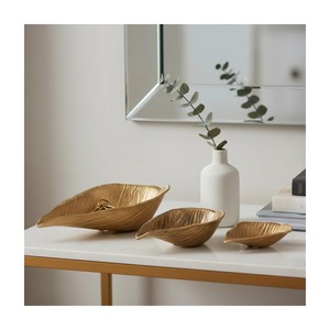 <b>Set</b> Of 3 Leaf Shape Gold Brass Decorative <b>Bowl</b> <b>Set</b> Ideal For Table Centerpiece Home Decor And Gifting Fruit Dry Snacks - Product Image 1