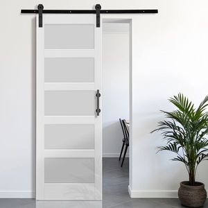 Kit Ferramenta per Porta Scorrevole da 1,5 m per Porta Scorrevole in Legno Grezzo 30x84 con 5 Pannelli in Vetro Temperato per Uso Cucina - Product Image 2