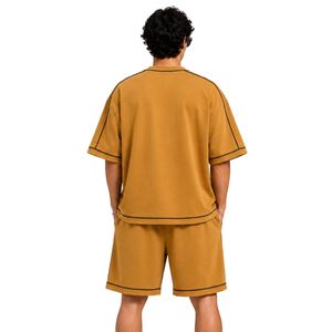 Mustard Yellow Mens Oversized <b>T</b> <b>Shirt</b> And Shorts Set Graphic Print Crew Neck Casual Streetwear Summer Two Piece Outfit Wholesale - Product Image 1