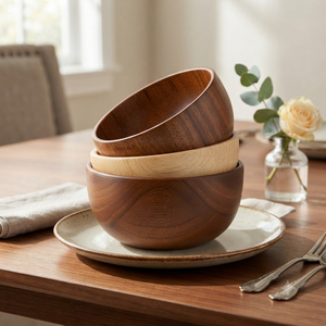 Bol en bois naturel fait main pour servir la soupe, les aliments, les noix, accessoires de cuisine pour la maison, mariage, décoration de table à manger, bols à salade - Product Image 3