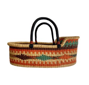 Panier à langer traditionnel en jonc de mer à motifs diamants ethniques, avec panier à langer pour enfant en rotin et poignées noires, idéal pour le marché. - Product Image 3