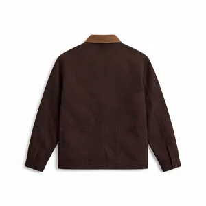 Veste d'hiver pour homme en toile écologique marron foncé, fermeture éclair intégrale, col contrastant, vêtement d'extérieur décontracté, vêtement de travail léger - Product Image 2