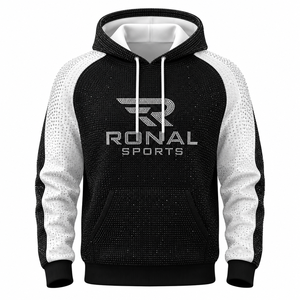 Sudadera con Capucha para Hombre RONAL SPORTS, Manga Raglán, Negra y Blanca, Tejida, Transpirable, Deportiva, con Logotipo Estampado en la Parte Delantera, para Otoño - Product Image 1