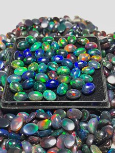 Opale d'Éthiopie noire naturelle, cabochon ovale, pierres précieuses en vrac avec jeu de couleurs, certifiées par un tiers pour la fabrication de bijoux - Product Image 6