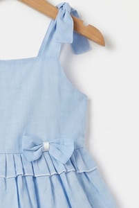 Robe trapèze sans manches en coton bleu clair pour filles avec nœud décoratif, décontractée d'été, à fines bretelles, col carré, longueur genou - Product Image 3