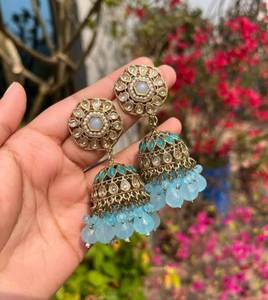 Designer Ethnic Brass Jhumki Earrings Women's Fashion Jewelry Set's Premium Finish OEM ODM Bulk Supplier - Product Image 5