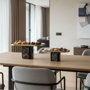 Nordic Gold Metal Tray Luxury Natural <b>Marble</b> Base Pedestal Tray For Coffee <b>Table</b> Decor Minimalist Home Decoration Accessories - Product Image 5